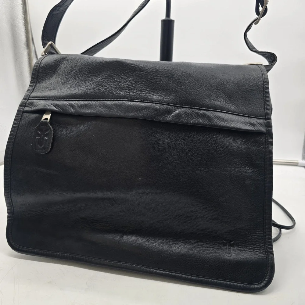Vintage‎ Frye Black Leather Messenger Bag Crossbody Laptop Briefcase Satchel USA